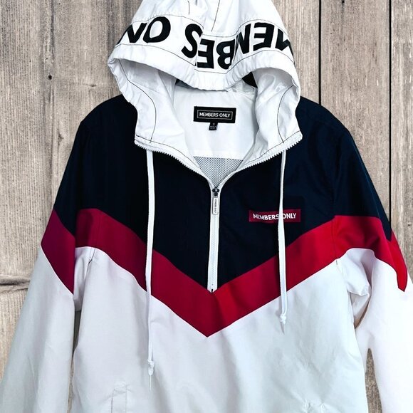 MEMBERS ONLY Red White Blue 1/4 Zip Hoodie Jacket S - Picture 2 of 5